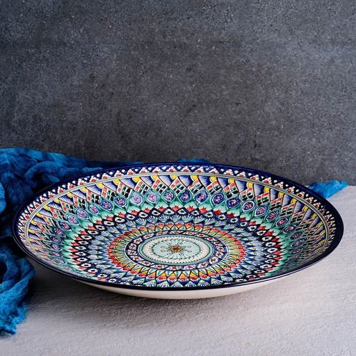 Ляган узбекский Риштанская керамика «Узоры» для плова, d=42 см, синий МИКС