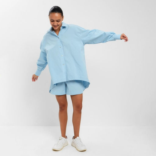 Костюм женский (рубашка, шорты) MINAKU: Oversize, голубой, размер 44