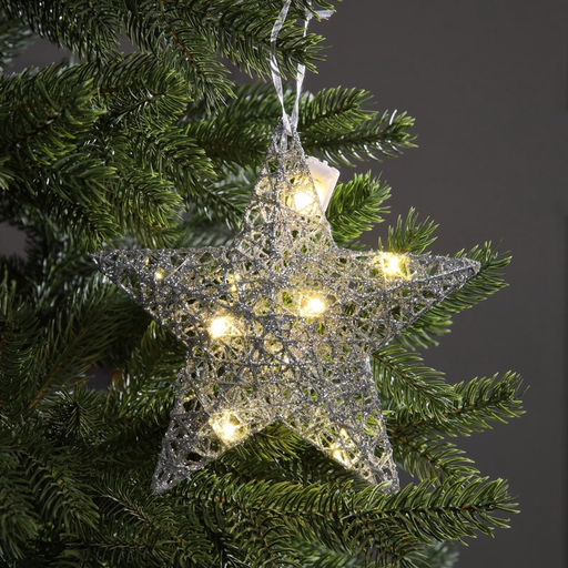 Подвеска световая Звезда серебристая, 2020х5 см, 10 LED, от батареек AG133, свечение тёплое белое