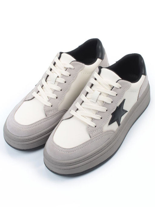 03-YE475-2 BEIGE/GREY Кроссовки женские (натуральная кожа)