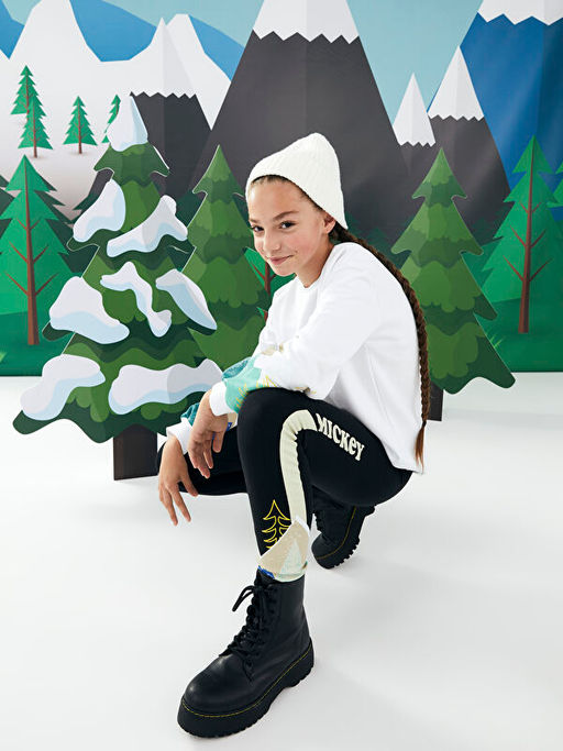 Bisiklet Yaka Mickey Mouse Bask?l? Uzun Kollu K?z ?ocuk Sweatshirt ve Tayt - Waikiki фото 2