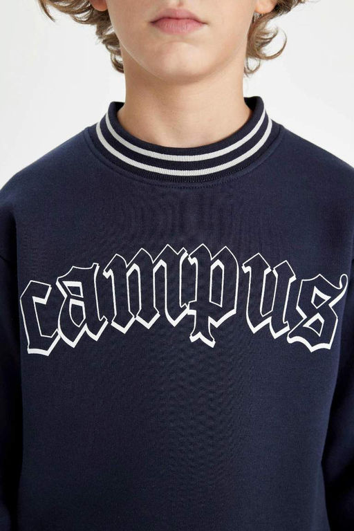 Толстовка оверсайз с круглым вырезом и принтом для мальчиков - Defacto фото 5