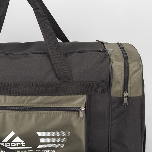 Сумка дорожная на молнии, 3 наружных кармана, длинный ремень, цвет чёрный/хаки