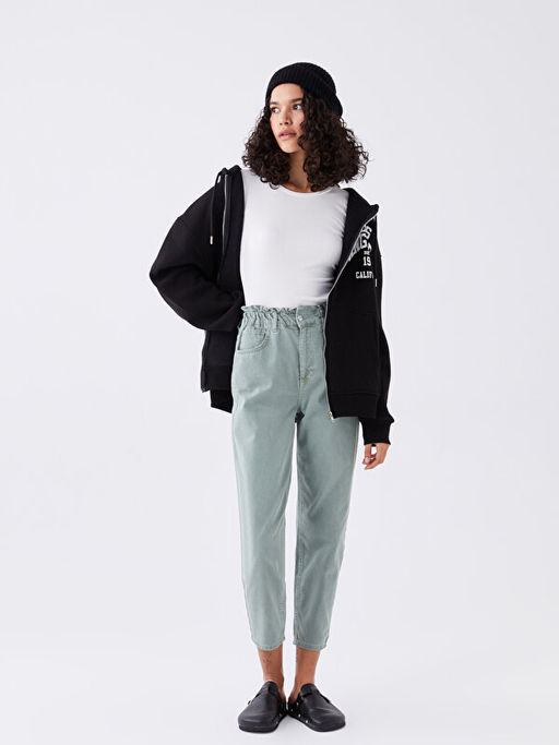 Beli Lastikli Slouchy Fit Kad?n Jean Pantolon