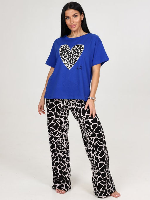 627 ДОМАШНИЙ КОСТЮМ ЖЕНСКИЙ (брюки) (Синий/чёрный жираф)