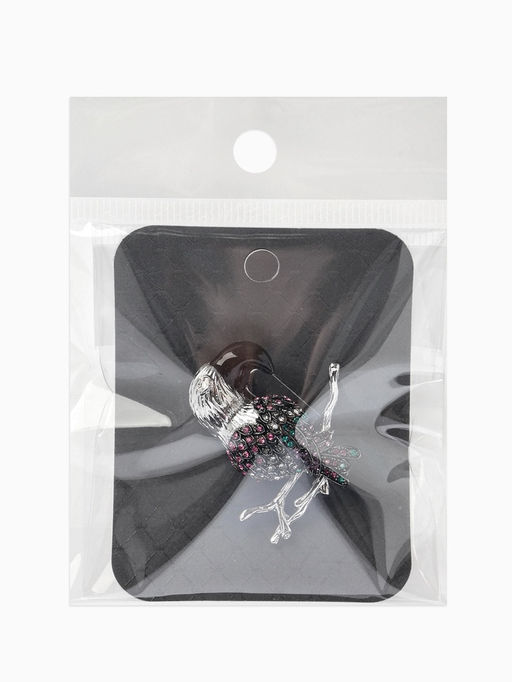 Брошь «Птица» какаду на ветке, цветная в серебре