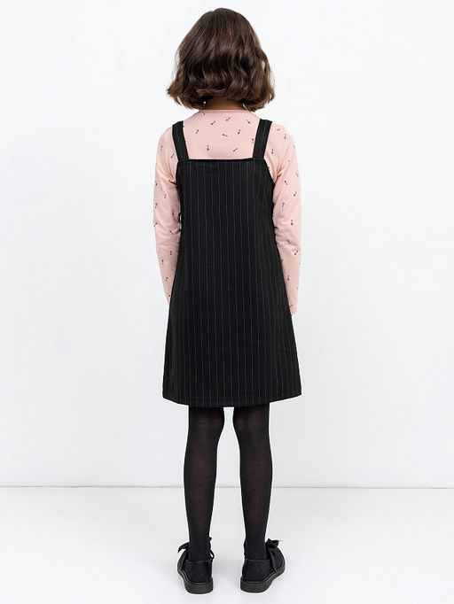 Черный сарафан на широких бретелях в темно-серую полоску для девочек - Mark formelle фото 2