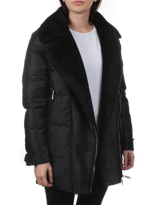 033 BLACK Куртка зимняя облегченная женская (холлоффайбер 150 гр., искусственная дубленка) - Fashion фото 10