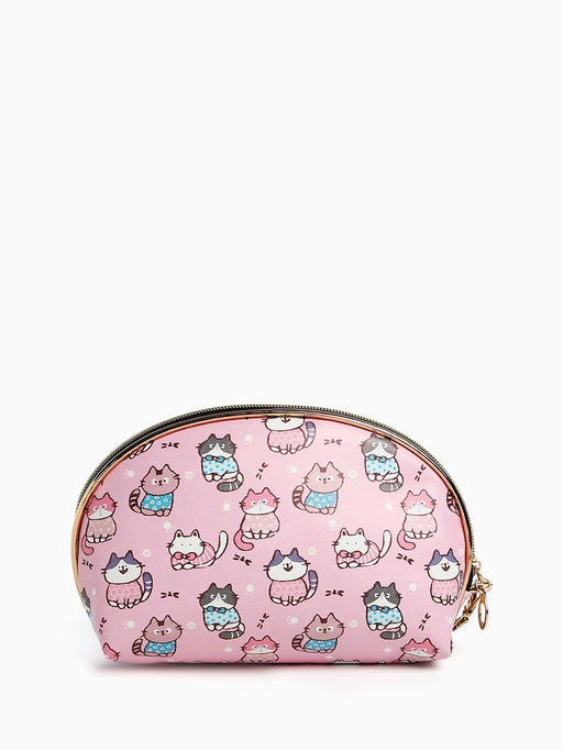 Косметичка женская на молнии, с подкладкой, ручкой, с принтом, розовая