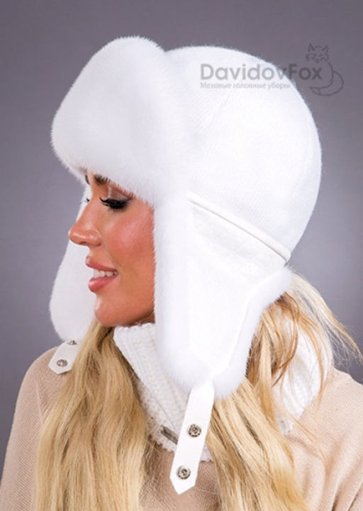 Ушанка норка трикотаж белая - Davidovfox фото 3