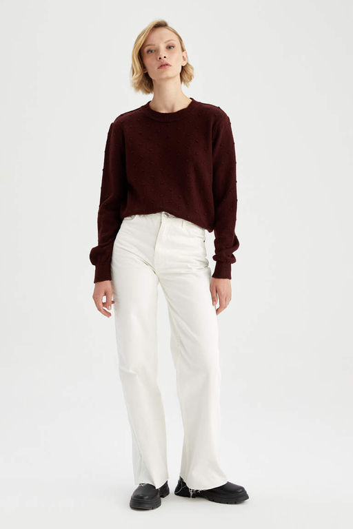 Свитер Relax Fit с круглым вырезом - Defacto фото 3