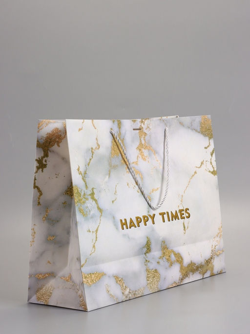 Пакет подарочный ламинированный «Мрамор», белый, с бантиком, 43×32×14 см