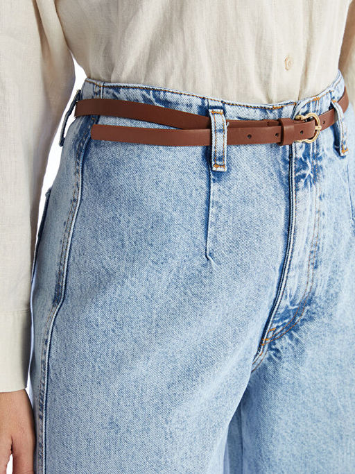 Beli Kemerli Wideleg Kad?n Jean Pantolon