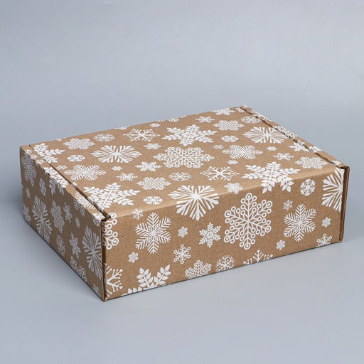 Цена за 2 шт. Коробка новогодняя складная «Снежинки», бурый, 27×21×9 см, Новый год