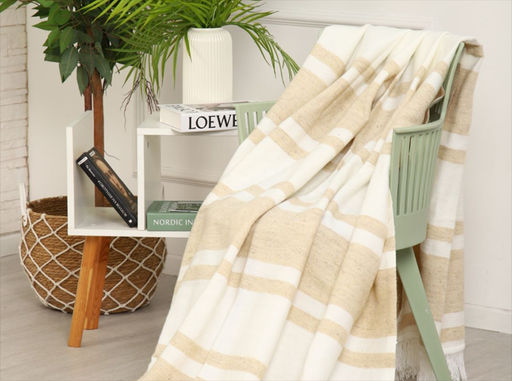 Плед 50% шерсть 150*205 "ПД-350 цв. белый с бежевым (Россия ВВТ)