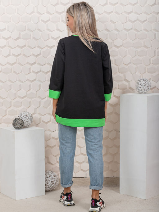 853 Туника "черный/салатовый"