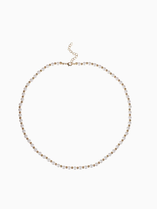 Бусы Жемчуг дуэт бусин, шар №6, белые в золоте, 53 см