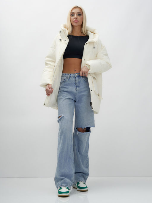 Куртка летучая мышь женская с капюшоном зимняя бежевого цвета 9617B - Mtforce фото 17