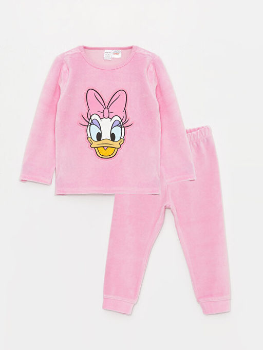 Bisiklet Yaka Uzun Kollu Daisy Duck Bask?l? K?z Bebek Pijama Tak?m