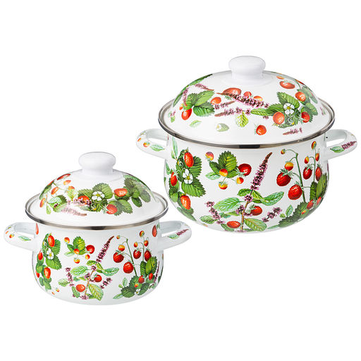 НАБОР КАСТРЮЛЬ AGNESS ЭМАЛИРОВАННЫХ СЕРИЯ ФРУКТОВАЯ КОРЗИНА, 4ПР. 1,5Л И 2,8Л, 16Х10СМ, 20Х12СМ