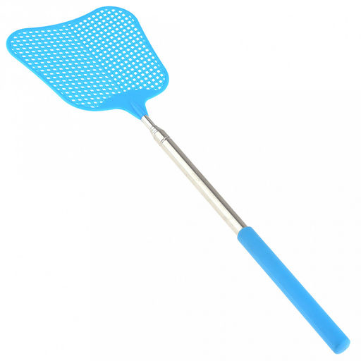 Мухобойка пластмассовая 11х10,5х0,1см, длина 35,5-110см, раздвижная металлическая рукоятка 23-96,5см, с антискользящим наконечником, цвет голубой (Китай) - Домашняя Мода фото 3