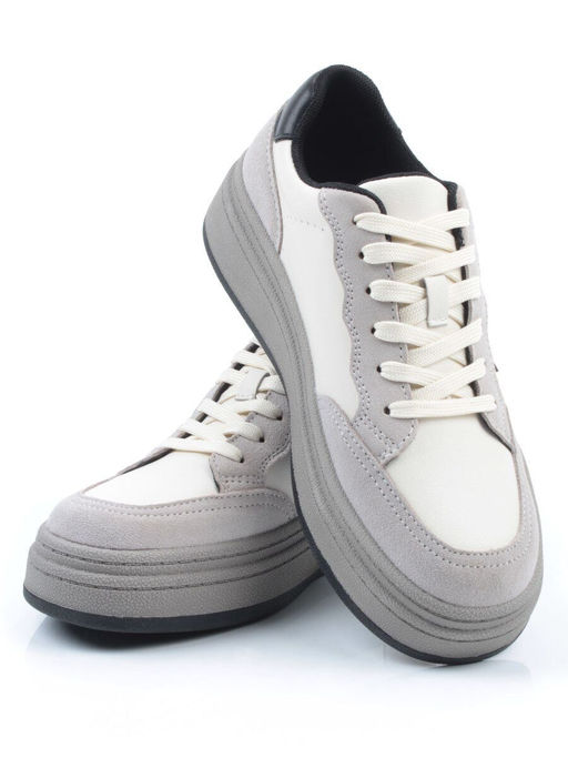 03-YE475-2 BEIGE/GREY Кроссовки женские (натуральная кожа) - Фабричный китай фото 11