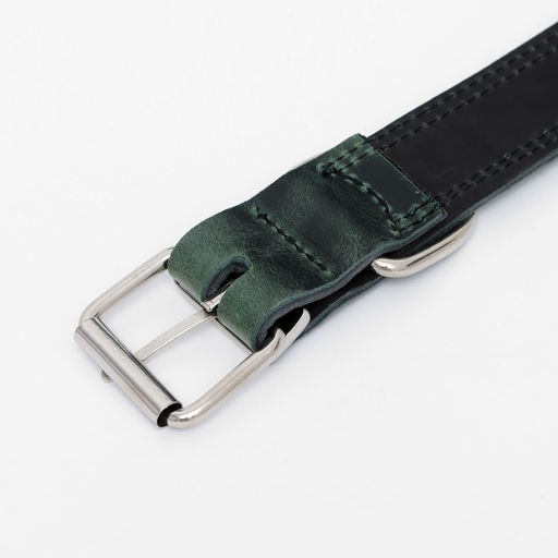 Ошейник кожанный двухслойный 3,5 см, ОШ 46-58 см, изумрудный - Пижон фото 5