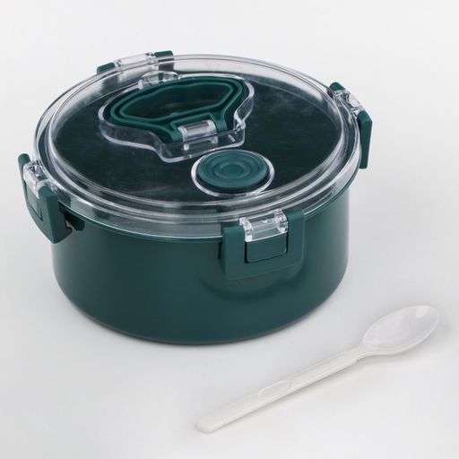 Ланч-бокс в школу, контейнер для еды «Антрима», 1.1 л, с ложкой, 17.5×17.5×8.5 см, пластик, зелёный