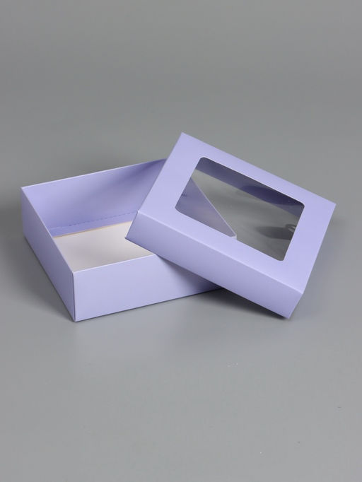 Цена за 5 шт. Коробка складная, крышка-дно,с окном, сиреневая, 15 х 15 х 5 см