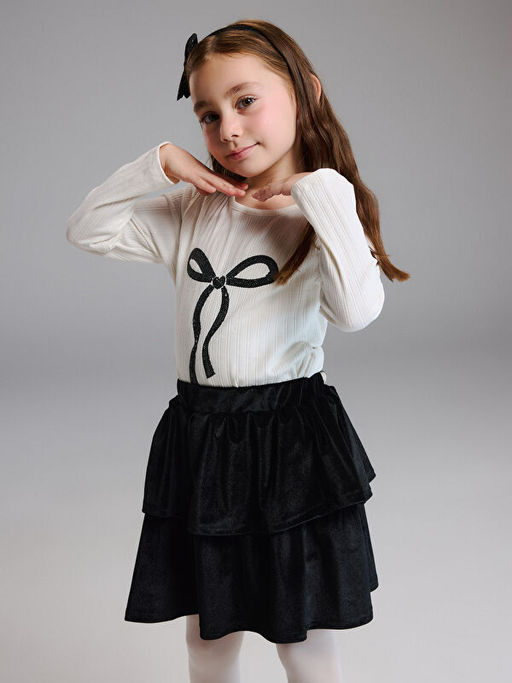 Fiyonk Detayl? K?z ?ocuk Bluz ve Etek