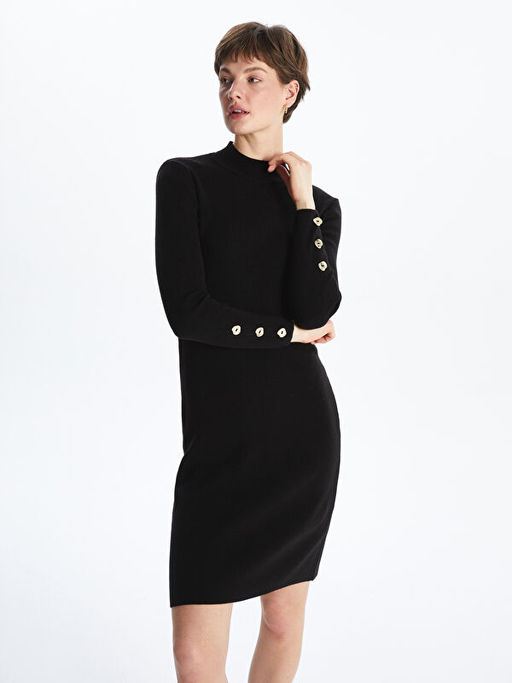 Yar?m Bal?k?? Yaka Kad?n Triko Elbise