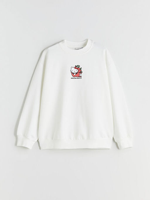 Bisiklet Yaka Hello Kitty Bask?l? K?z ?ocuk Sweatshirt