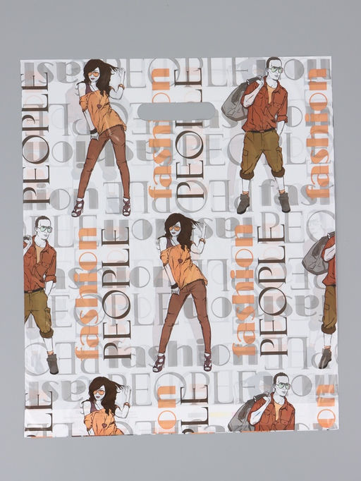 Цена за 50 шт. Пакет "Стильные", полиэтиленовый с вырубной ручкой, 36 х 43 + 3 см, 35 мкм