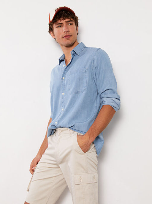 Regular Fit Uzun Kollu Erkek Jean G?mlek