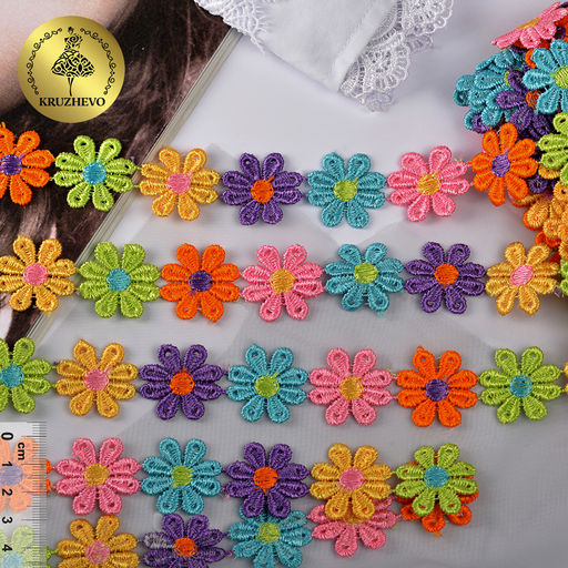 Кружево гипюр ромашка арт.TBY.12243 шир.25мм цв.мульти уп.13,71м