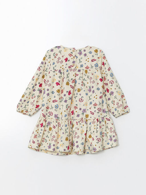 Bisiklet Yaka K?z ?ocuk ?i?ekli Kadife Elbise