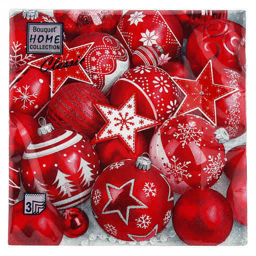 Салфетки бумажные "Bouquet Home Collection Classic" 33х33см, 3-х слойные, 20 штук в упаковке, 100% целлюлоза, "Новогодняя коллекция красная" (Россия)