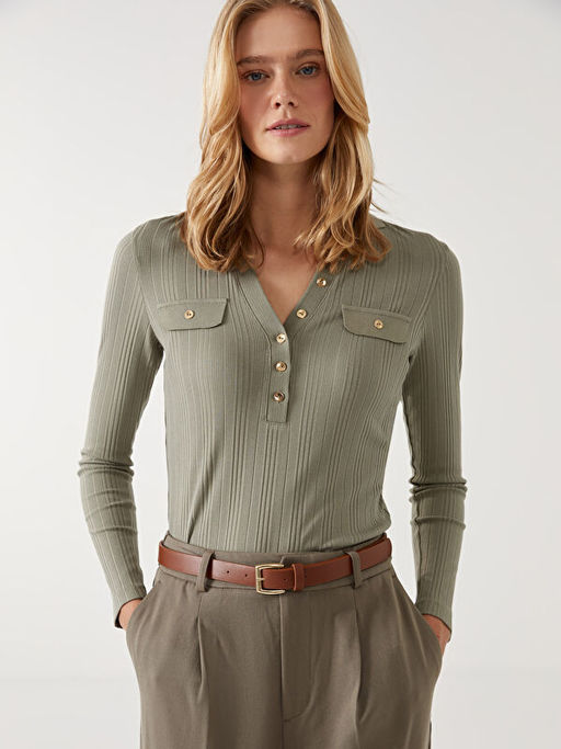 Polo Yaka Dokulu Kad?n Ti??rt