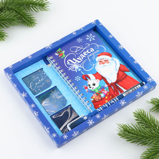 Подарочный набор новогодний, блокнот А6, 40 листов, ручка пластик, магнитные закладки 3 шт. Чудеса рядом