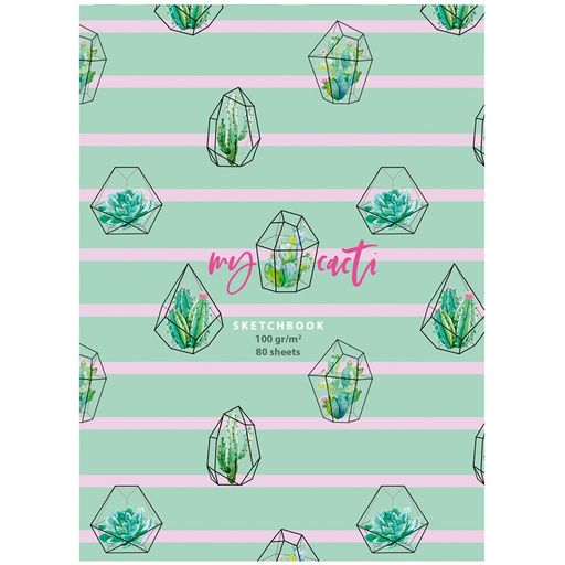 Скетчбук А5 80л., тв.обл. "My cacti" (С5т80_лм 9663, BG) матовая ламинация