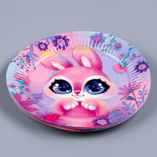 Набор бумажной посуды Зайка: 6 тарелок, 1 гирлянда, 6 стаканов, 6 колпаков - Страна карнавалия фото 3