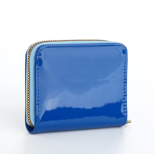 Кошелёк женский на молнии с ремешком, лакированный, синий