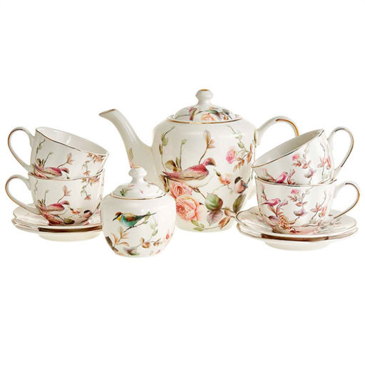 МЛ124P/10 Чайный набор 10 пр. (чашка 250 мл, зав. чайник 1350 мл) "Птички" в под. коробке (3)