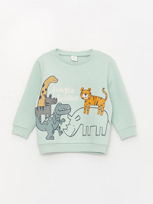 Bisiklet Yaka Uzun Kollu Bask?l? Erkek Bebek Sweatshirt 2li - Waikiki фото 2