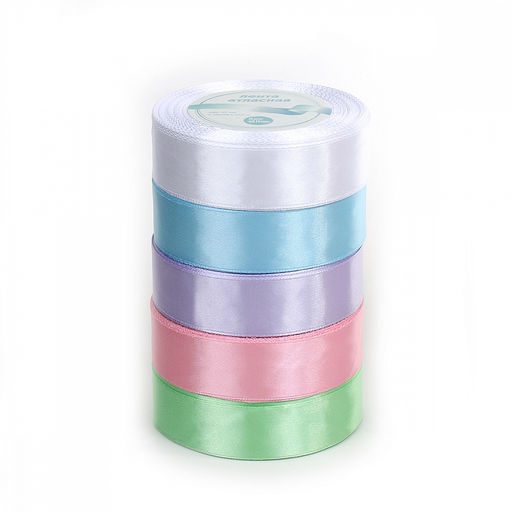 Лента атласная 25мм набор Пастель2 Magic4Hobby 5шт*22,5м (1м) пенопласт