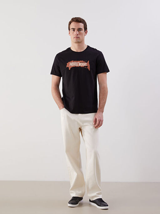 Bisiklet Yaka Bask?l? Penye Erkek Ti??rt