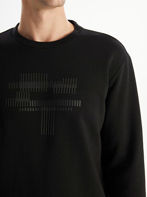 Bisiklet Yaka Uzun Kollu Bask?l? Erkek Sweatshirt