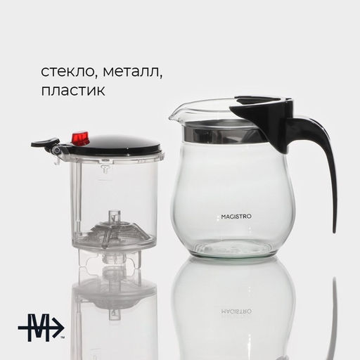 Чайник стеклянный заварочный Magistro Мехико, 350 мл, с металлическим ситом, пластиковая колба фото 9