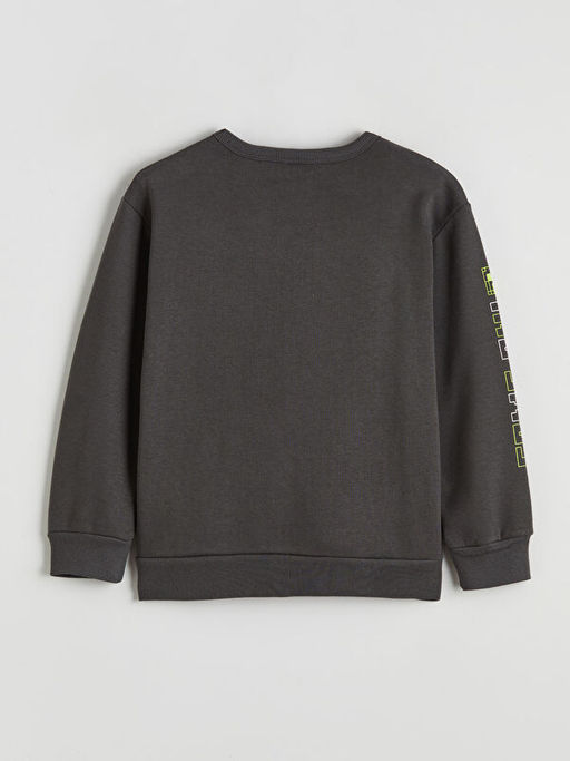 Bisiklet Yaka Minecraft Bask?l? Erkek ?ocuk Sweatshirt