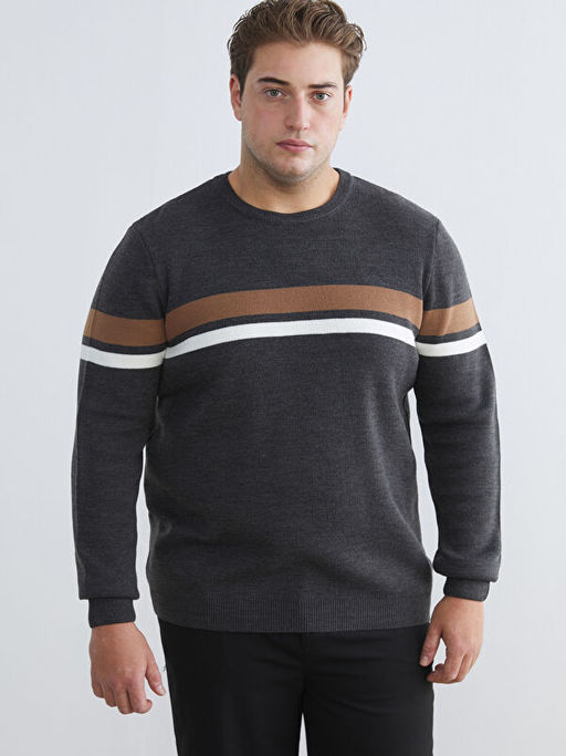 Bisiklet Yaka ?izgili Erkek Triko Kazak